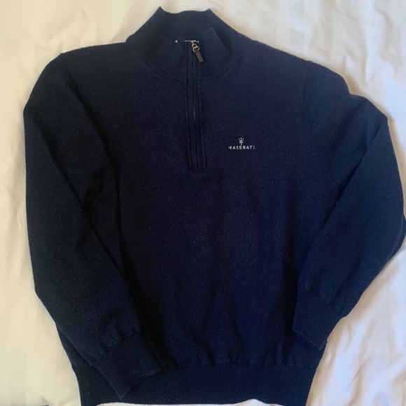 Vintage Maserati navy italian merino lined 1/2 zip sweater unisex EUC - Picture 2 of 6